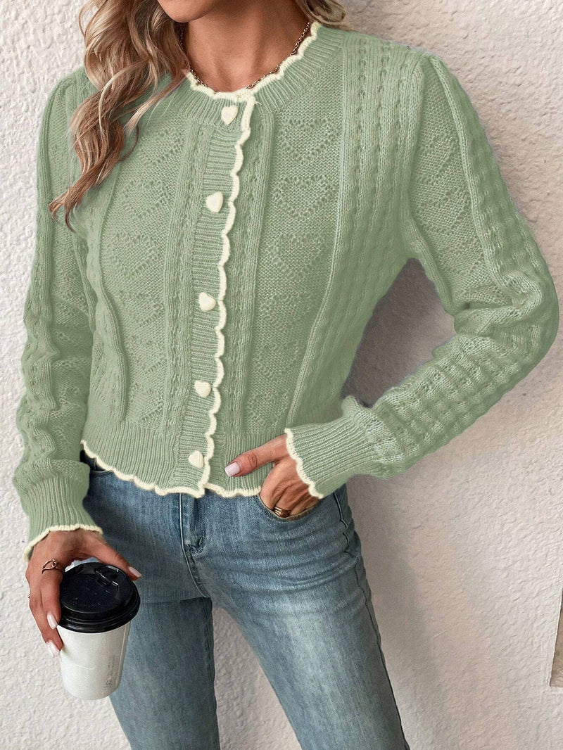 Cardigan Feminina com Design de Botão em Formato de Coração - Kaily
