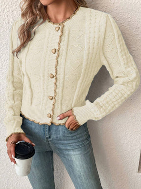 Cardigan Feminina com Design de Botão em Formato de Coração - Kaily