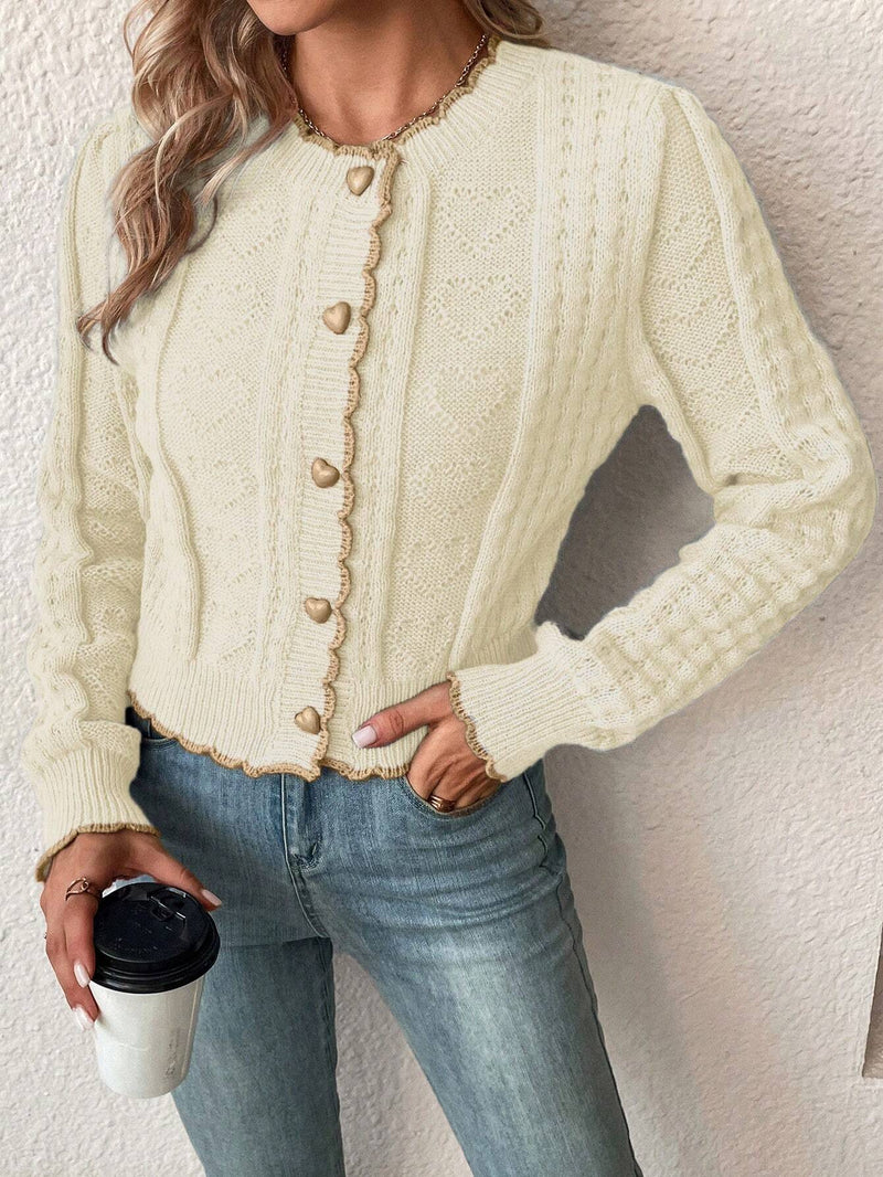 Cardigan Feminina com Design de Botão em Formato de Coração - Kaily