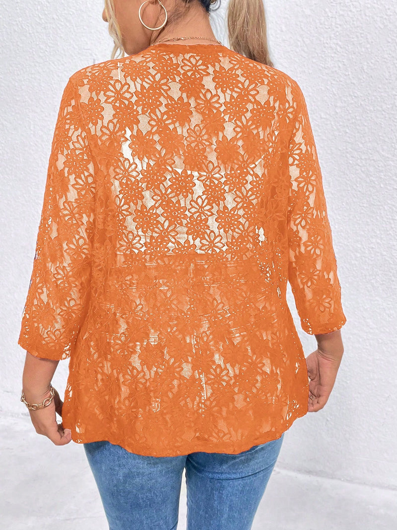 Casaco Feminino de Renda Floral Aberto na Frente - Jazmin. Plus Size