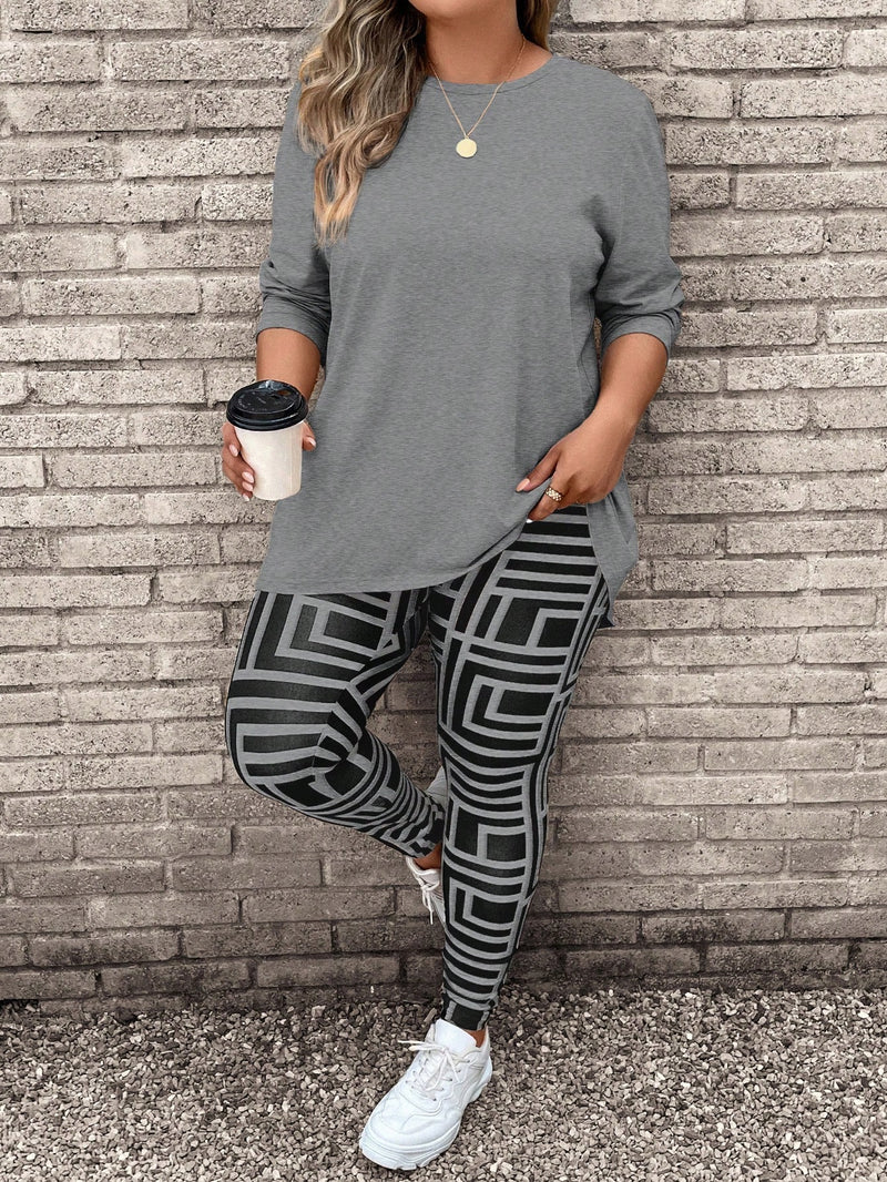 Conjunto Feminino Camisa de Manga Comprida e Legging Georgia. Plus Size