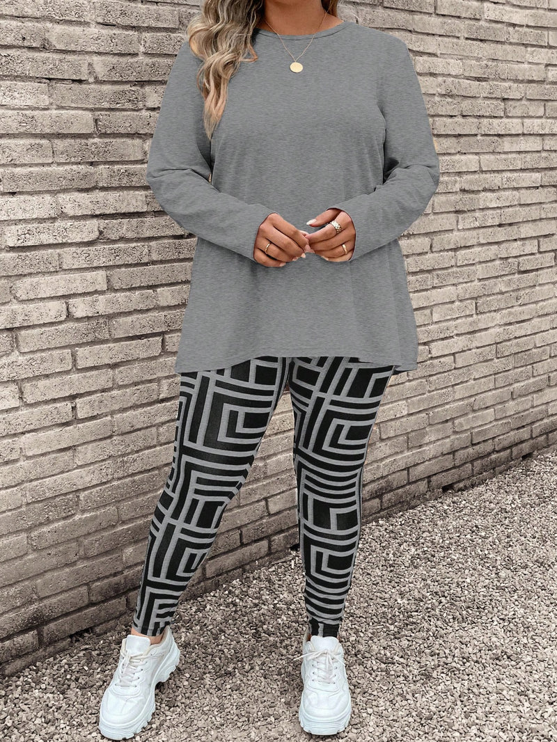 Conjunto Feminino Camisa de Manga Comprida e Legging Georgia. Plus Size