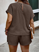 Conjunto Feminino Camisa Gola Redonda E Short Casual Debora Plus Size