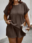 Conjunto Feminino Camisa Gola Redonda E Short Casual Debora Plus Size