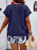 Conjunto Feminino Camisa Gola Redonda E Short Casual Debora Plus Size