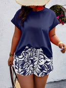 Conjunto Feminino Camisa Gola Redonda E Short Casual Debora Plus Size