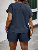 Conjunto Feminino Camisa Gola Redonda E Short Casual Debora Plus Size