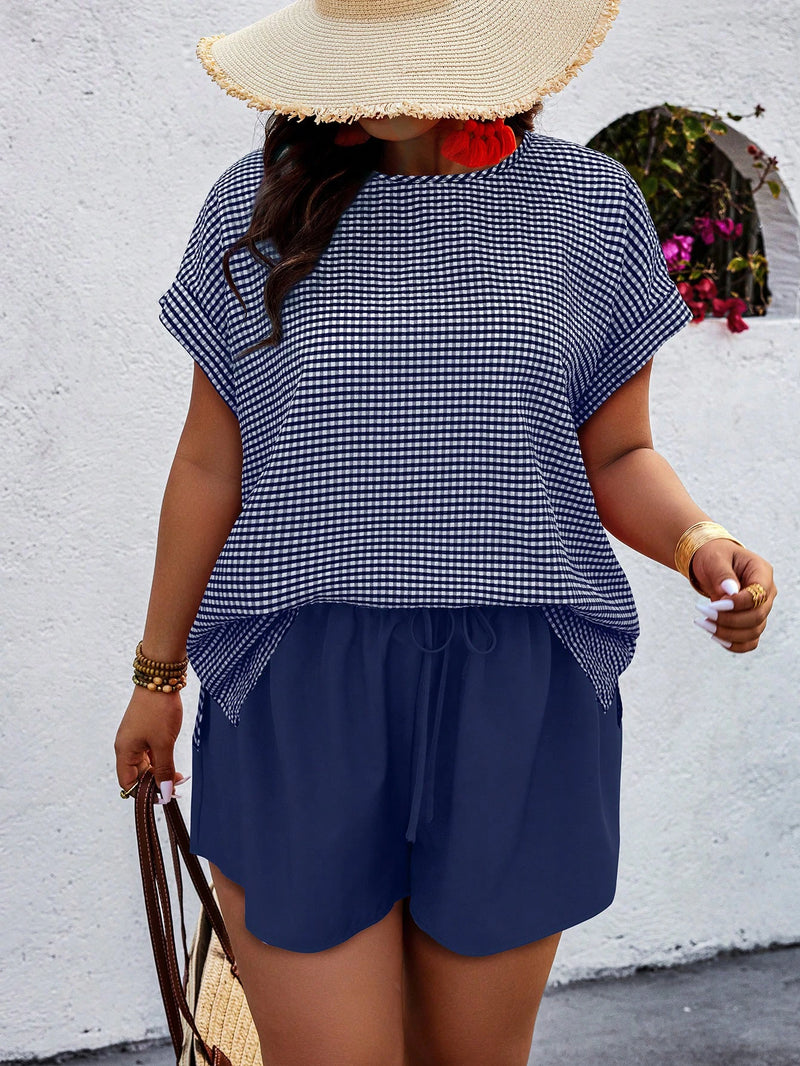 Conjunto Feminino Camisa Gola Redonda E Short Casual Debora Plus Size