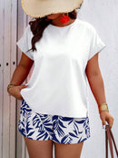 Conjunto Feminino Camisa Gola Redonda E Short Casual Debora Plus Size