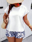 Conjunto Feminino Camisa Gola Redonda E Short Casual Debora Plus Size