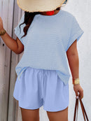 Conjunto Feminino Camisa Gola Redonda E Short Casual Debora Plus Size