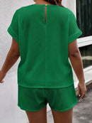 Conjunto Feminino Camisa Gola Redonda E Short Casual Debora Plus Size