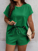 Conjunto Feminino Camisa Gola Redonda E Short Casual Debora Plus Size