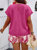 Conjunto Feminino Camisa Gola Redonda E Short Casual Debora Plus Size