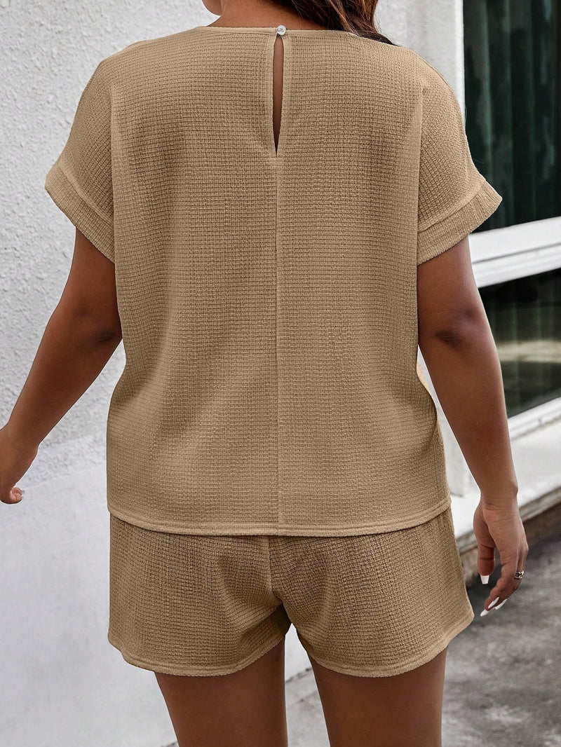 Conjunto Feminino Camisa Gola Redonda E Short Casual Debora Plus Size