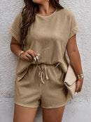 Conjunto Feminino Camisa Gola Redonda E Short Casual Debora Plus Size