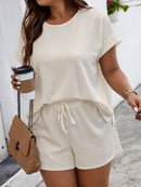 Conjunto Feminino Camisa Gola Redonda E Short Casual Debora Plus Size