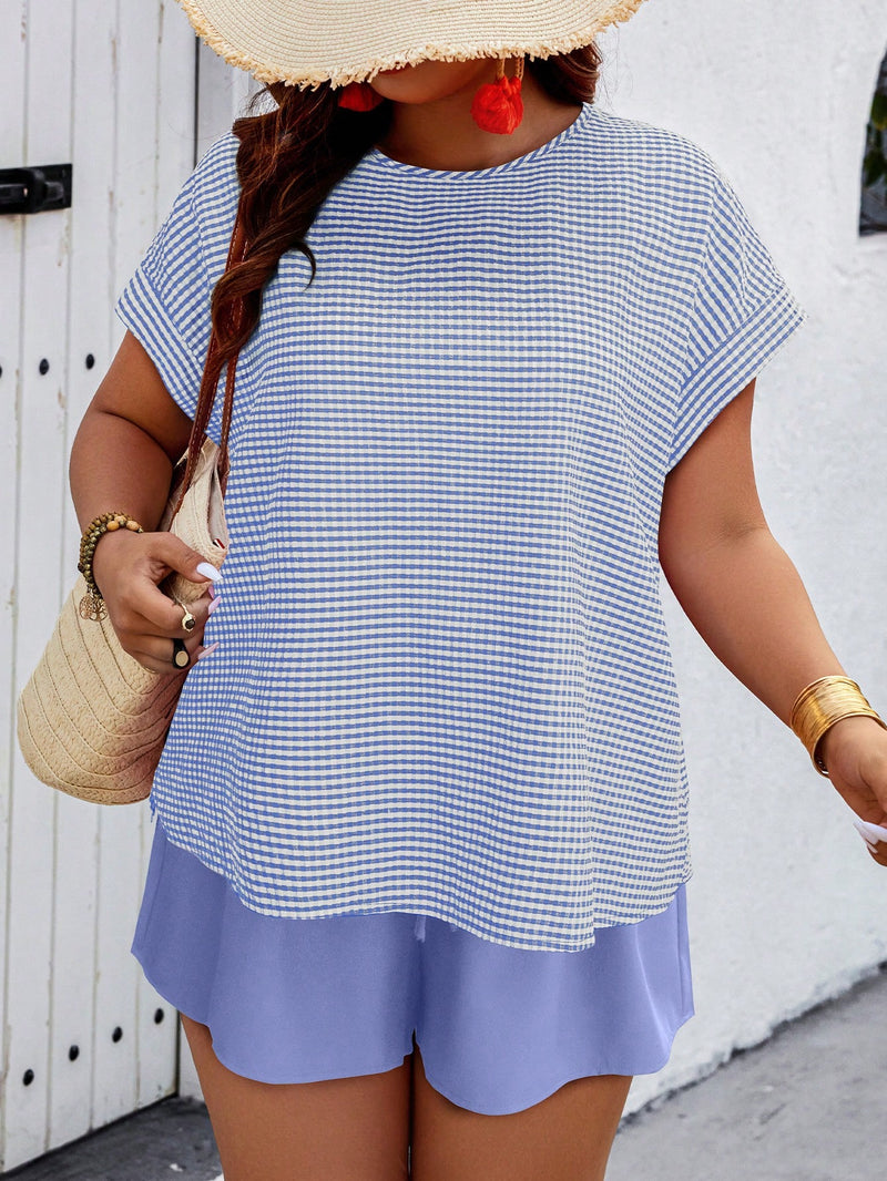 Conjunto Feminino Camisa Gola Redonda E Short Casual Debora Plus Size