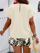 Conjunto Feminino Camisa Gola Redonda E Short Casual Debora Plus Size