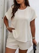 Conjunto Feminino Camisa Gola Redonda E Short Casual Debora Plus Size