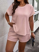 Conjunto Feminino Camisa Gola Redonda E Short Casual Debora Plus Size