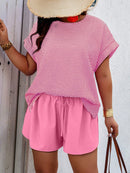 Conjunto Feminino Camisa Gola Redonda E Short Casual Debora Plus Size