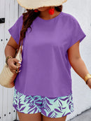 Conjunto Feminino Camisa Gola Redonda E Short Casual Debora Plus Size