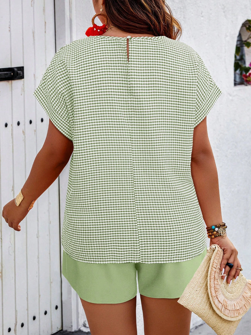 Conjunto Feminino Camisa Gola Redonda E Short Casual Debora Plus Size