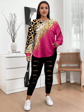 Conjunto Feminino Camiseta Listrada e Legging - Mirna Plus Size