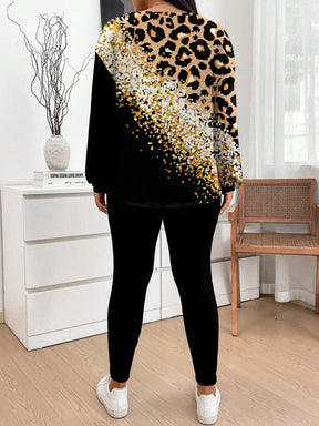 Conjunto Feminino Camiseta Listrada e Legging - Mirna Plus Size