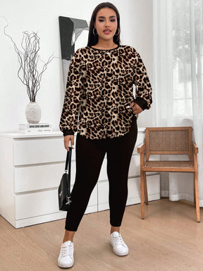 Conjunto Feminino Camiseta Listrada e Legging - Mirna Plus Size
