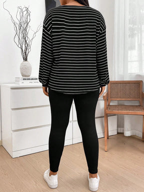 Conjunto Feminino Camiseta Listrada e Legging - Mirna Plus Size