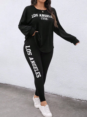 Conjunto Feminino Camiseta Listrada e Legging - Mirna Plus Size