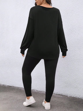 Conjunto Feminino Camiseta Listrada e Legging - Mirna Plus Size