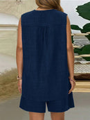 Conjunto Feminino com Regata Gola Entalhe e Bolsos - Laura. Plus Size