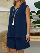 Conjunto Feminino com Regata Gola Entalhe e Bolsos - Laura. Plus Size