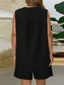 Conjunto Feminino com Regata Gola Entalhe e Bolsos - Laura. Plus Size