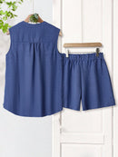 Conjunto Feminino com Regata Gola Entalhe e Bolsos - Laura. Plus Size