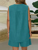 Conjunto Feminino com Regata Gola Entalhe e Bolsos - Laura. Plus Size