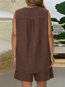 Conjunto Feminino com Regata Gola Entalhe e Bolsos - Laura. Plus Size