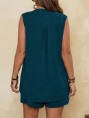 Conjunto Feminino com Regata Gola Entalhe e Bolsos - Laura. Plus Size