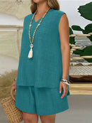 Conjunto Feminino com Regata Gola Entalhe e Bolsos - Laura. Plus Size