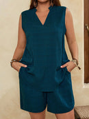 Conjunto Feminino com Regata Gola Entalhe e Bolsos - Laura. Plus Size