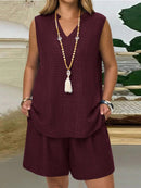 Conjunto Feminino com Regata Gola Entalhe e Bolsos - Laura. Plus Size