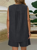 Conjunto Feminino com Regata Gola Entalhe e Bolsos - Laura. Plus Size