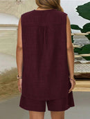 Conjunto Feminino com Regata Gola Entalhe e Bolsos - Laura. Plus Size