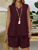 Conjunto Feminino com Regata Gola Entalhe e Bolsos - Laura. Plus Size