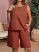 Conjunto Feminino de Regata Gola Redonda e Short - Miranda. Plus Size