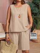 Conjunto Feminino de Regata Gola Redonda e Short - Miranda. Plus Size