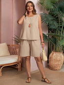 Conjunto Feminino de Regata Gola Redonda e Short - Miranda. Plus Size